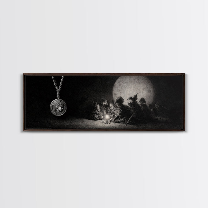 The Moonstone Amulet, Renaissance Engraving Art, Extra Wide Wall Art, Macabre Wall Art, Canvas Print, Halloween Wall Art