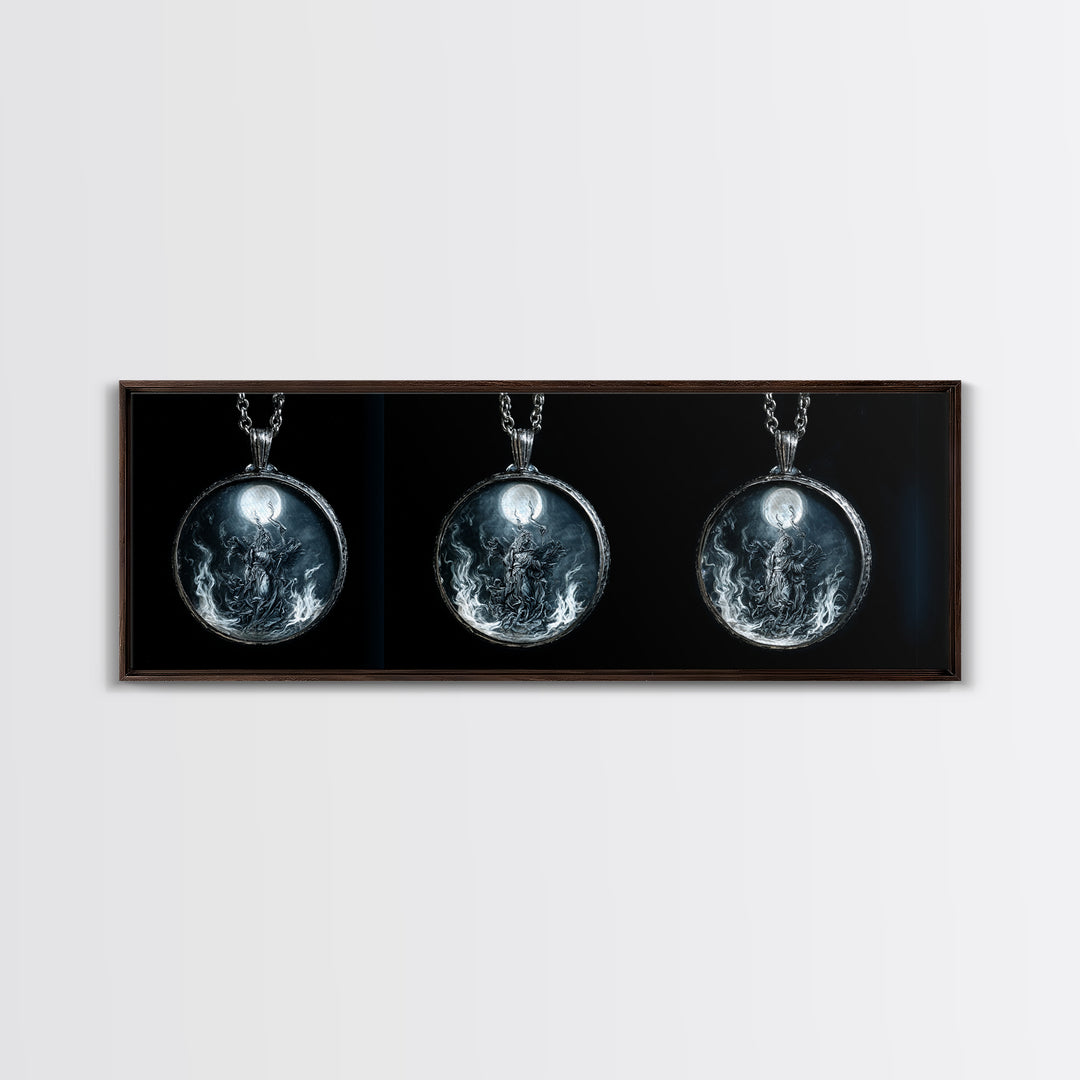The Moonstone Amulet, Visionary Gothic Art, Extra Wide Wall Art, Dark Halloween Decor, Framed Canvas Print, Halloween Wall Art