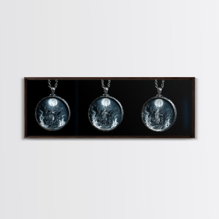 The Moonstone Amulet, Visionary Gothic Art, Extra Wide Wall Art, Dark Halloween Decor, Framed Canvas Print, Halloween Wall Art