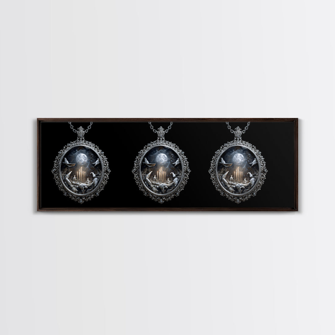 The Moonstone Amulet, Ornate Symbolist Art, Extra Wide Wall Art, Dark Halloween Decor, Canvas Print, Halloween Wall Art