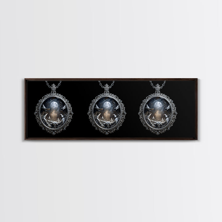 The Moonstone Amulet, Ornate Symbolist Art, Extra Wide Wall Art, Dark Halloween Decor, Canvas Print, Halloween Wall Art