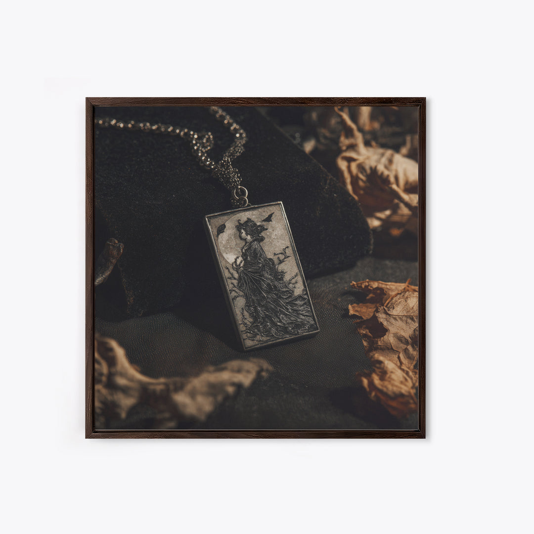 The Moonstone Amulet, Symbolist Etching Art, Square Wall Art, Dark Fantasy Wall Art, Framed Canvas Print, Halloween Wall Art