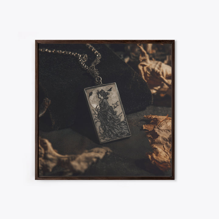 The Moonstone Amulet, Symbolist Etching Art, Square Wall Art, Dark Fantasy Wall Art, Framed Canvas Print, Halloween Wall Art