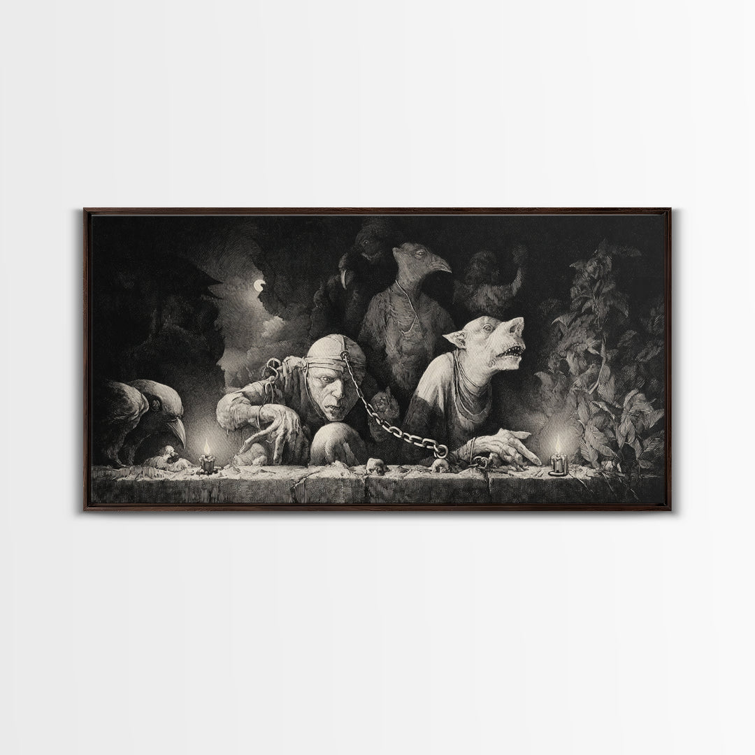 The Moonstone Amulet, Expressionist Nightmare Art, Wide Panoramic Art, Gothic Horror Wall Art, Canvas Print, Halloween Wall Art