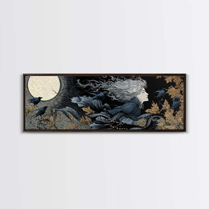The Moonstone Amulet, Stained Glass Gothic Art, Extra Wide Wall Art, Macabre Wall Art, Framed Canvas Print, Halloween Wall Art