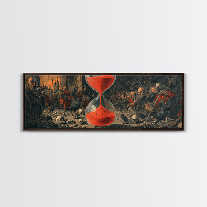 The Crimson Hourglass, Medieval Grotesque Art, Extra Wide Wall Art, Gothic Horror Wall Art, Canvas Print, Halloween Wall Art