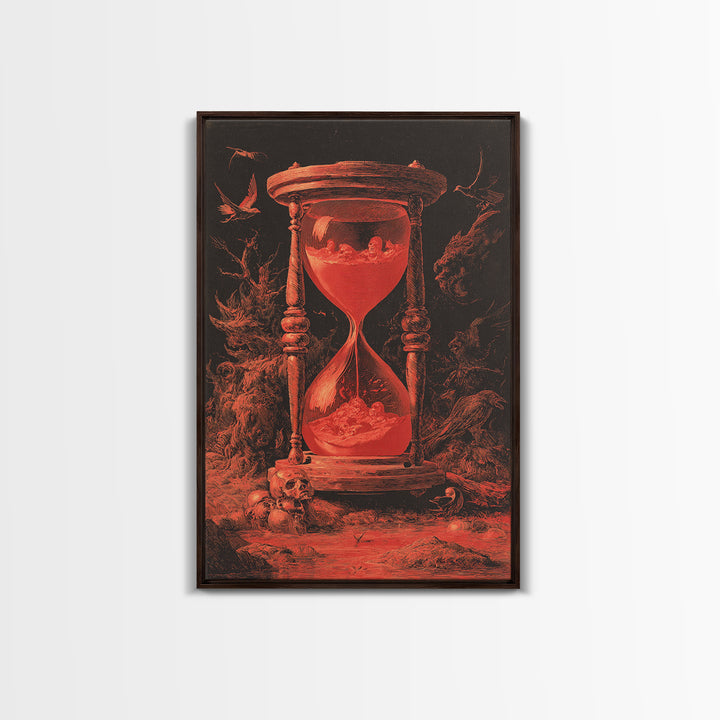 The Crimson Hourglass, Dark Romantic Horror Art, Vertical Wall Art, Dark Halloween Decor, Framed Canvas Print, Halloween Wall Art