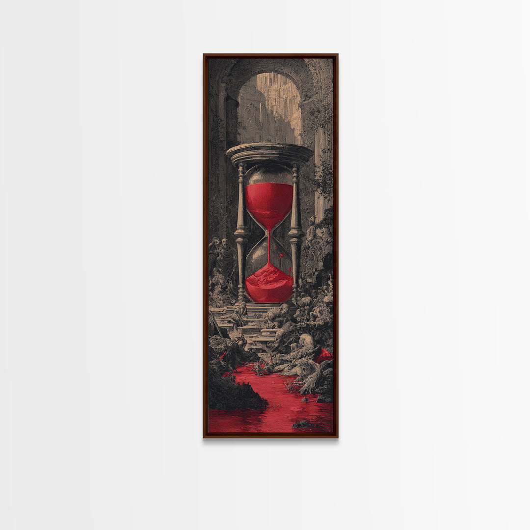 The Crimson Hourglass, Architectural Etching Art, Tall Narrow Wall Art, Macabre Wall Art, Framed Canvas Print, Horror Wall Art