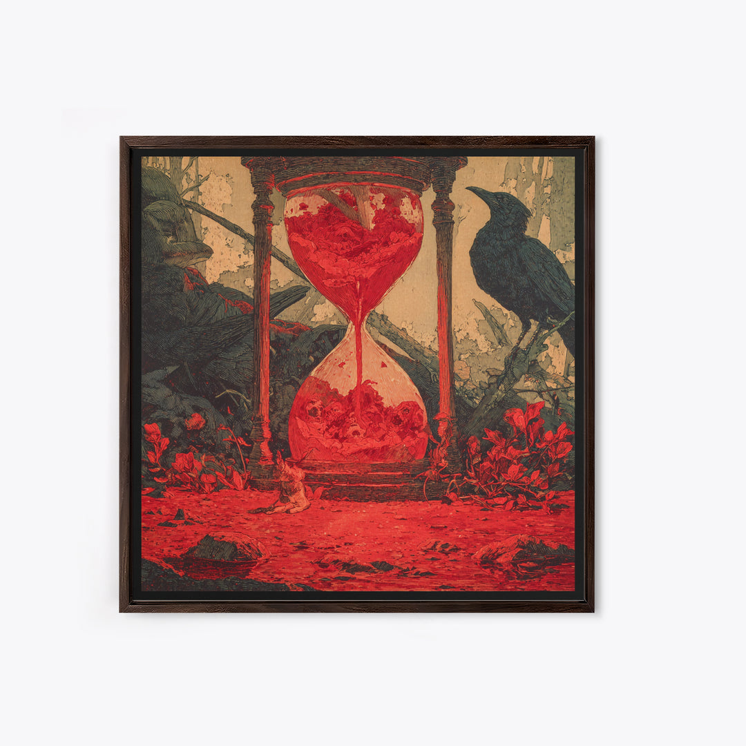 The Crimson Hourglass, Symbolist Etching Art, Square Wall Art, Gothic Horror Wall Art, Canvas Print, Halloween Wall Art