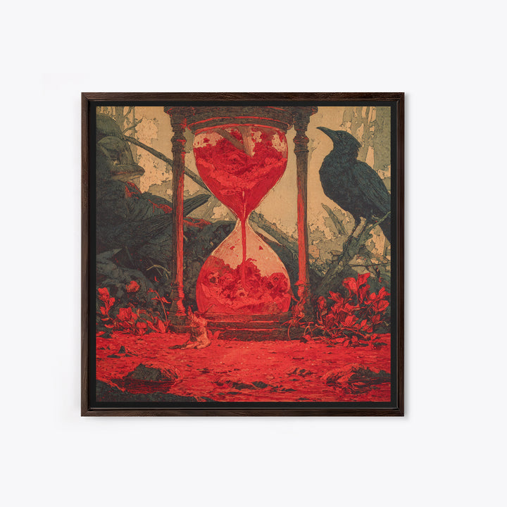 The Crimson Hourglass, Symbolist Etching Art, Square Wall Art, Gothic Horror Wall Art, Canvas Print, Halloween Wall Art