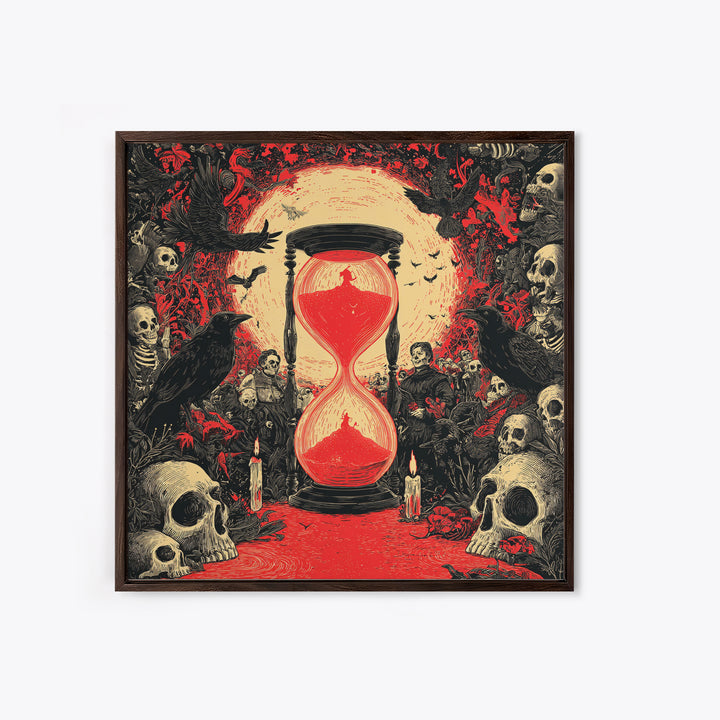 The Crimson Hourglass, Macabre Folk Print Art, Square Wall Art, Macabre Wall Art, Canvas Print, Halloween Wall Art