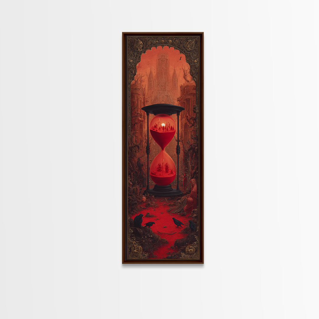 The Crimson Hourglass, Surreal Apocalyptic Art, Tall Narrow Wall Art, Gothic Horror Wall Art, Framed Canvas Print, Dark Fantasy Art