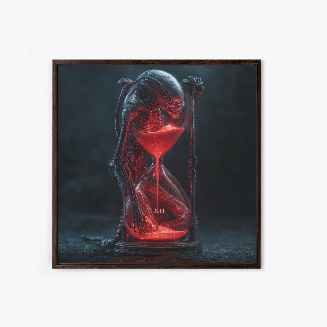 The Crimson Hourglass, Biomechanical Horror Art, Square Wall Art, Gothic Horror Wall Art, Framed Canvas Print, Halloween Wall Art