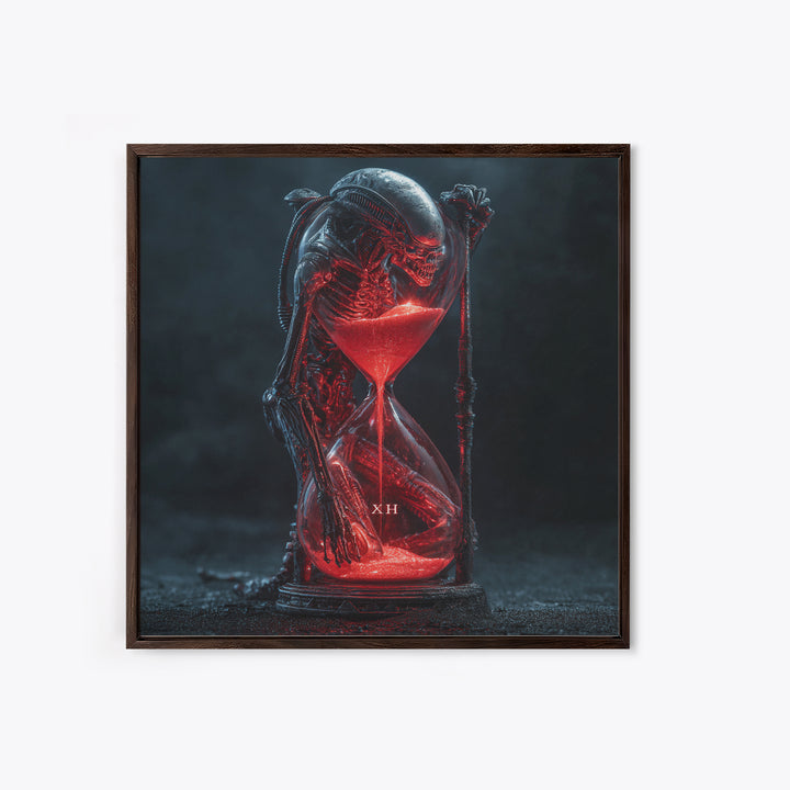 The Crimson Hourglass, Biomechanical Horror Art, Square Wall Art, Gothic Horror Wall Art, Framed Canvas Print, Halloween Wall Art