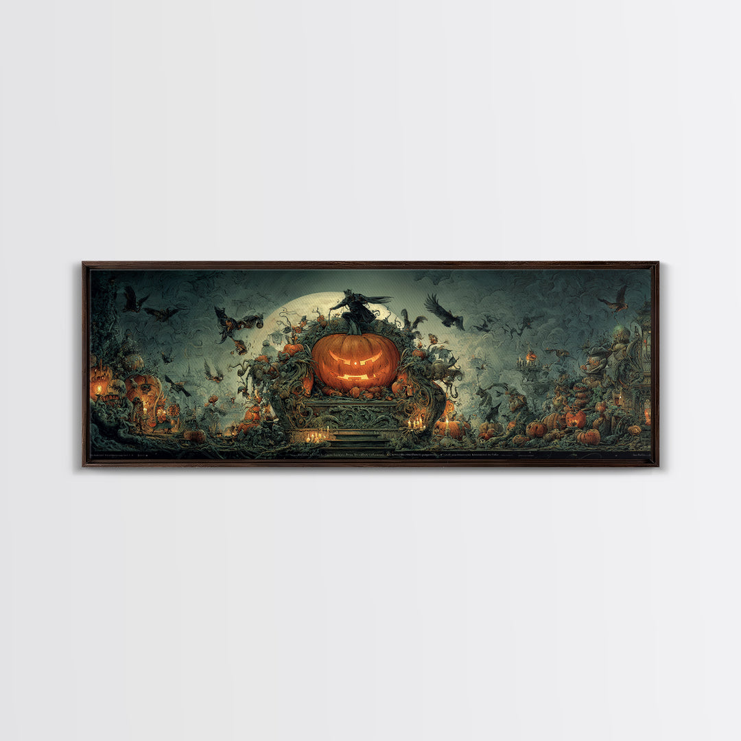 The Jack-O'-Lantern Throne, Medieval Grotesque Art, Extra Wide Wall Art, Dark Fantasy Wall Art, Framed Canvas Print