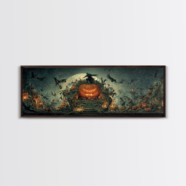 The Jack-O'-Lantern Throne, Medieval Grotesque Art, Extra Wide Wall Art, Dark Fantasy Wall Art, Framed Canvas Print