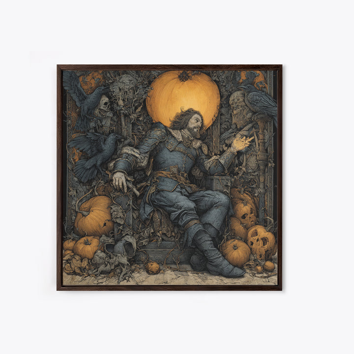 The Jack-O'-Lantern Throne, Renaissance Engraving Art, Square Wall Art, Dark Halloween Decor, Framed Canvas Print, Halloween Wall Art