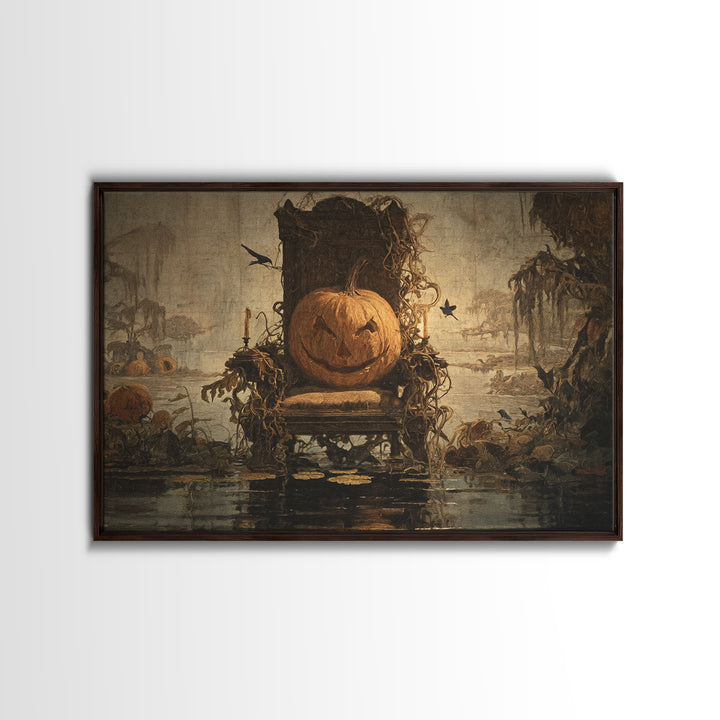 The Jack-O'-Lantern Throne, Symbolist Gothic Landscape, Landscape Wall Art, Macabre Wall Art, Canvas Print, Halloween Wall Art