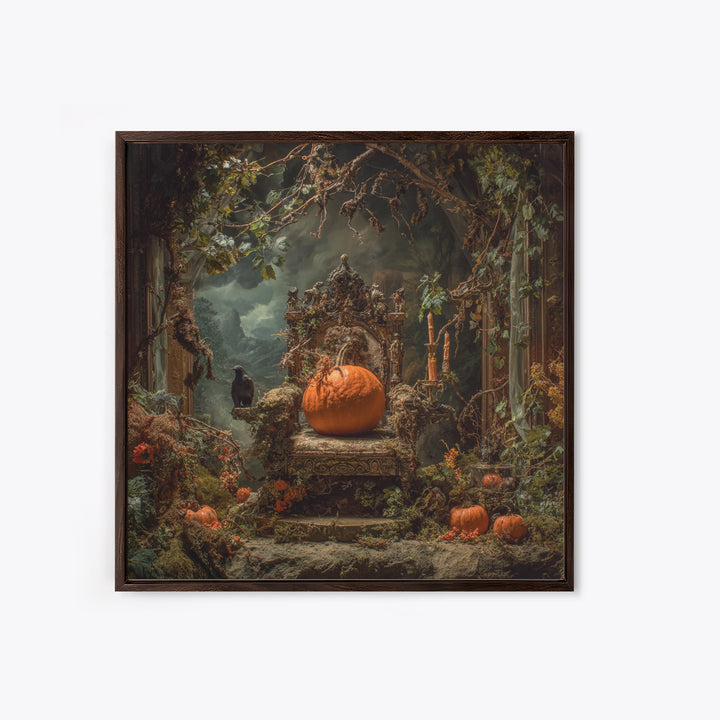 The Jack-O'-Lantern Throne, Ornate Symbolist Art, Square Wall Art, Dark Halloween Decor, Canvas Print, Halloween Wall Art
