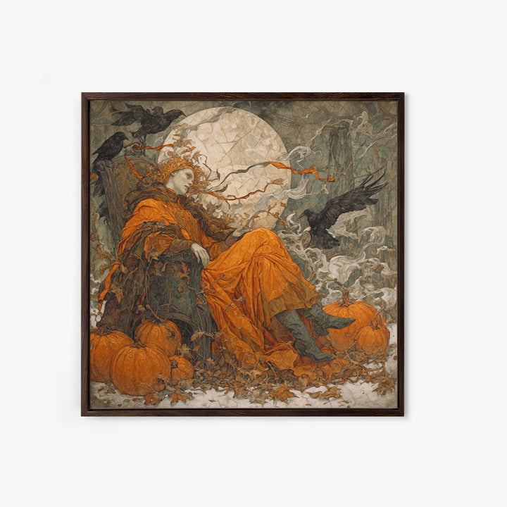 The Jack-O'-Lantern Throne, Symbolist Death Art, Square Wall Art, Dark Fantasy Wall Art, Framed Canvas Print, Halloween Wall Art