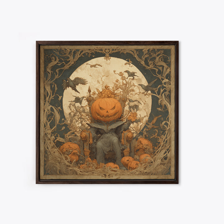 The Jack-O'-Lantern Throne, Symbolist Etching Art, Square Wall Art, Gothic Horror Wall Art, Framed Canvas Print, Halloween Wall Art