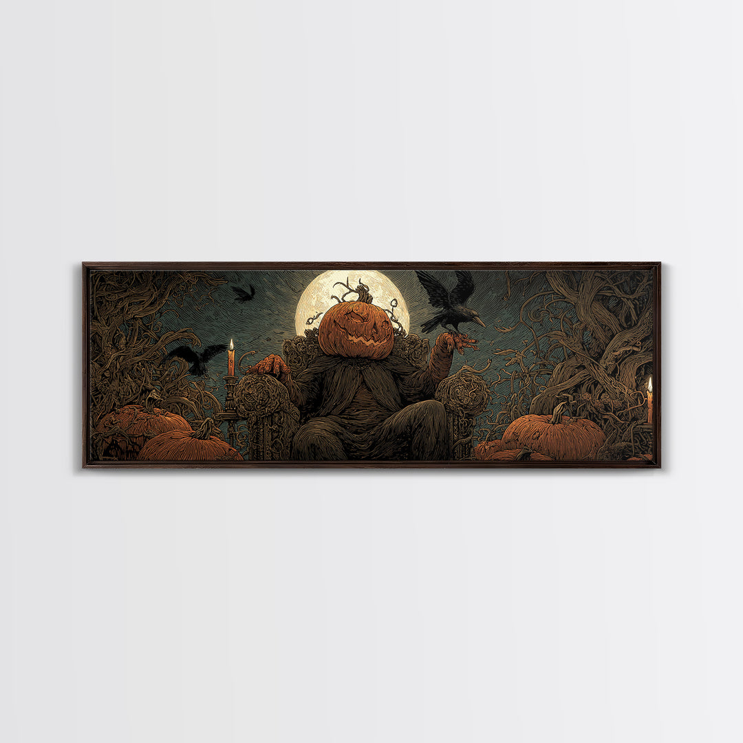 The Jack-O'-Lantern Throne, Expressionist Nightmare Art, Extra Wide Wall Art, Macabre Wall Art, Canvas Print, Halloween Wall Art