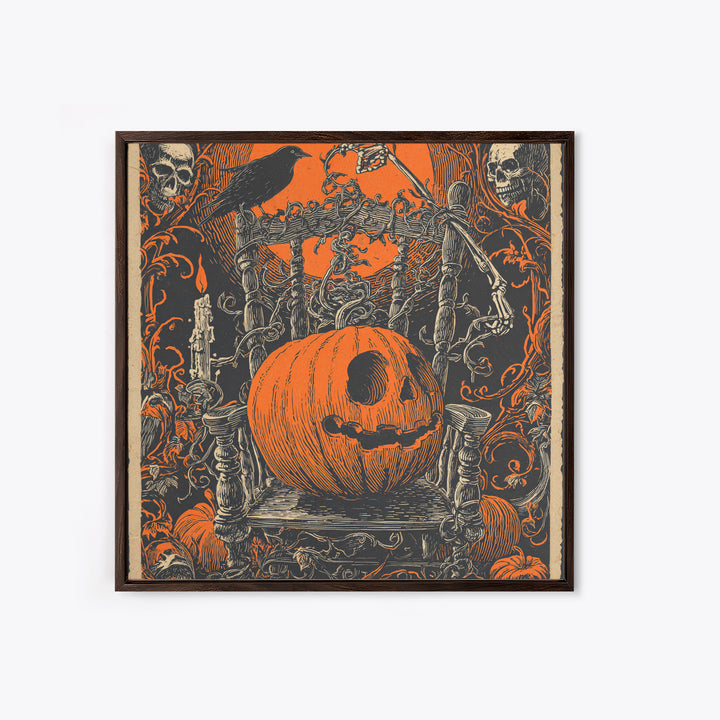 The Jack-O'-Lantern Throne, Macabre Folk Print Art, Square Wall Art, Dark Fantasy Wall Art, Canvas Print, Halloween Wall Art
