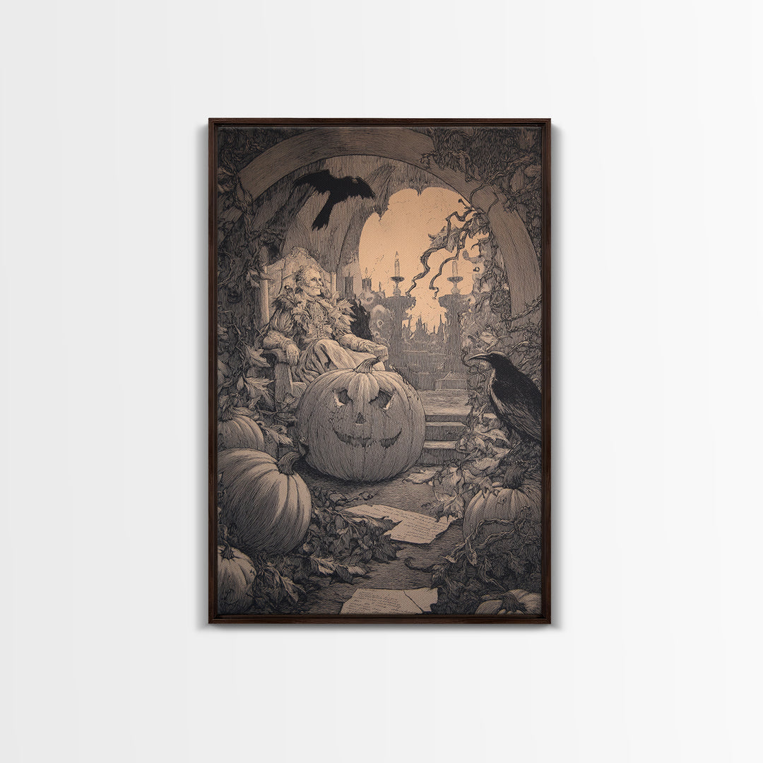 The Jack-O'-Lantern Throne, Victorian Macabre Art, Vertical Wall Art, Gothic Horror Wall Art, Framed Canvas Print, Halloween Wall Art