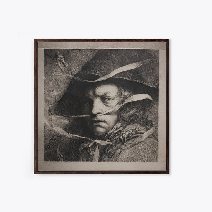 The Haunted Portrait, Renaissance Engraving Art, Square Wall Art, Macabre Wall Art, Framed Canvas Print, Halloween Wall Art