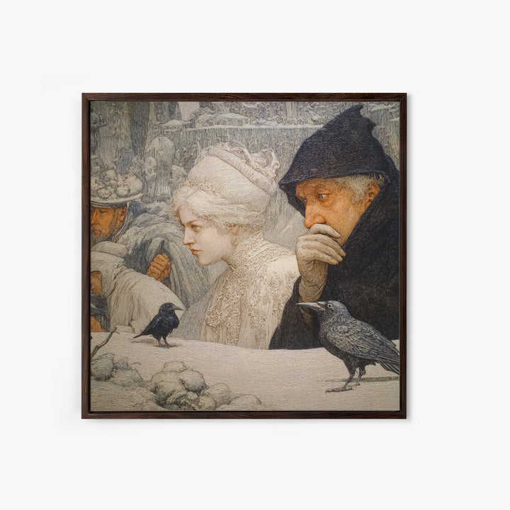 The Haunted Portrait, Symbolist Death Art, Square Wall Art, Gothic Horror Wall Art, Framed Canvas Print, Halloween Wall Art