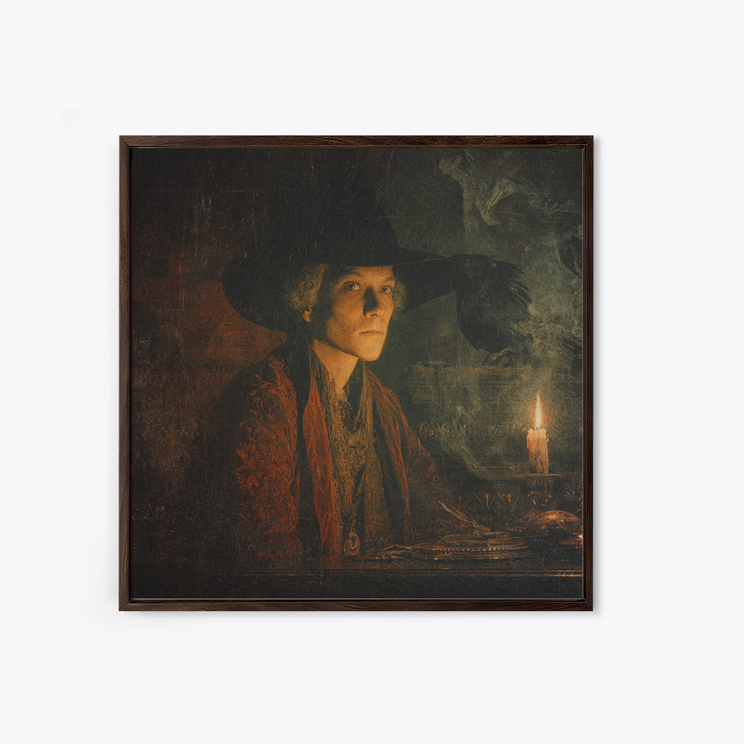 The Haunted Portrait, Symbolist Etching Art, Square Wall Art, Gothic Horror Wall Art, Canvas Print, Halloween Wall Art