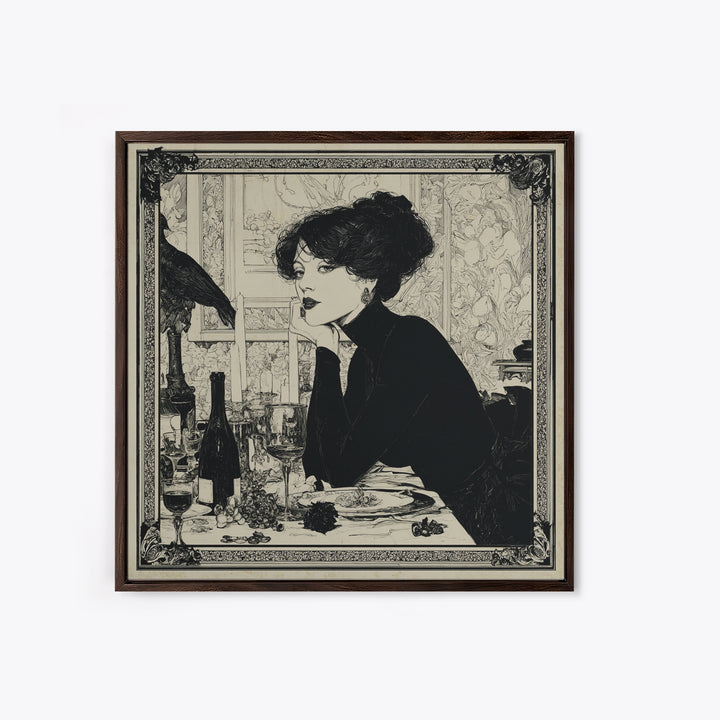 The Haunted Portrait, Decadent Line Art, Square Wall Art, Macabre Wall Art, Canvas Print, Halloween Wall Art, Statement Wall Art