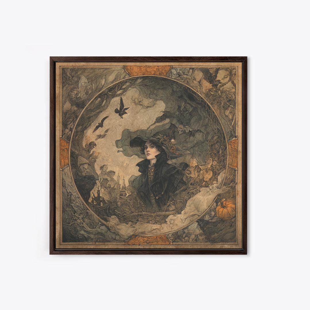 The Haunted Portrait, Gothic Storybook Art, Square Wall Art, Dark Fantasy Wall Art, Framed Canvas Print, Halloween Wall Art