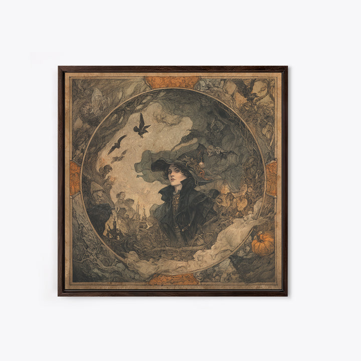 The Haunted Portrait, Gothic Storybook Art, Square Wall Art, Dark Fantasy Wall Art, Framed Canvas Print, Halloween Wall Art