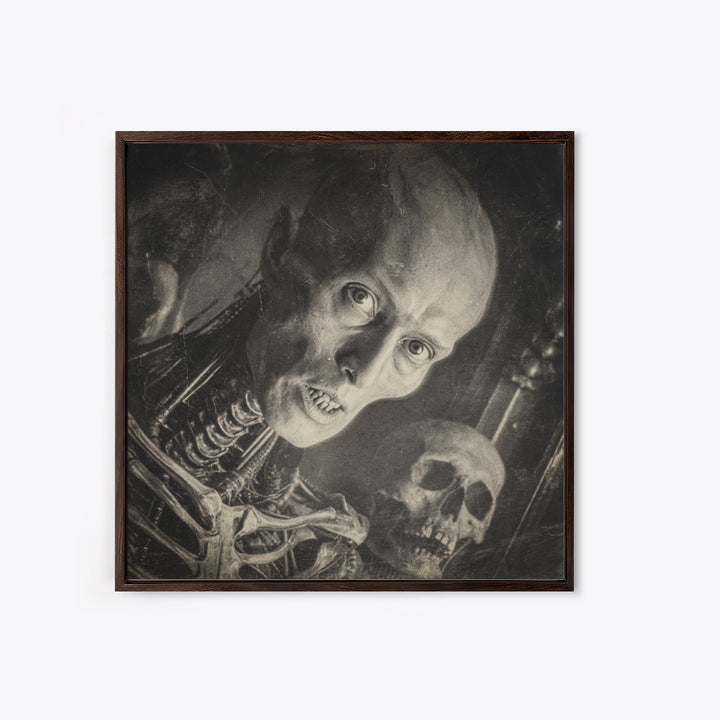 The Haunted Portrait, Biomechanical Horror Art, Square Wall Art, Dark Fantasy Wall Art, Framed Canvas Print, Halloween Wall Art