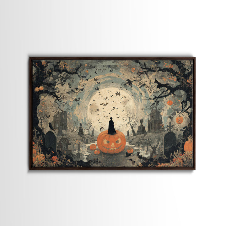 Vintage Orange-And-Black Halloween, Romantic Gothic Landscape, Landscape Wall Art, Dark Fantasy Wall Art, Canvas Print