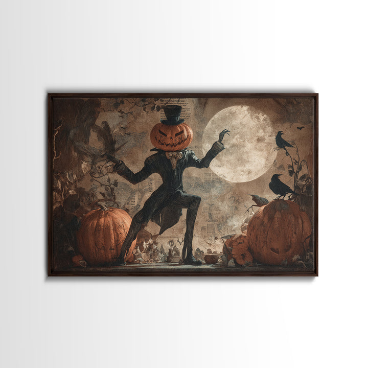 Vintage Orange-And-Black Halloween, Expressionist Nightmare Art, Landscape Wall Art, Dark Fantasy Wall Art, Framed Canvas Print