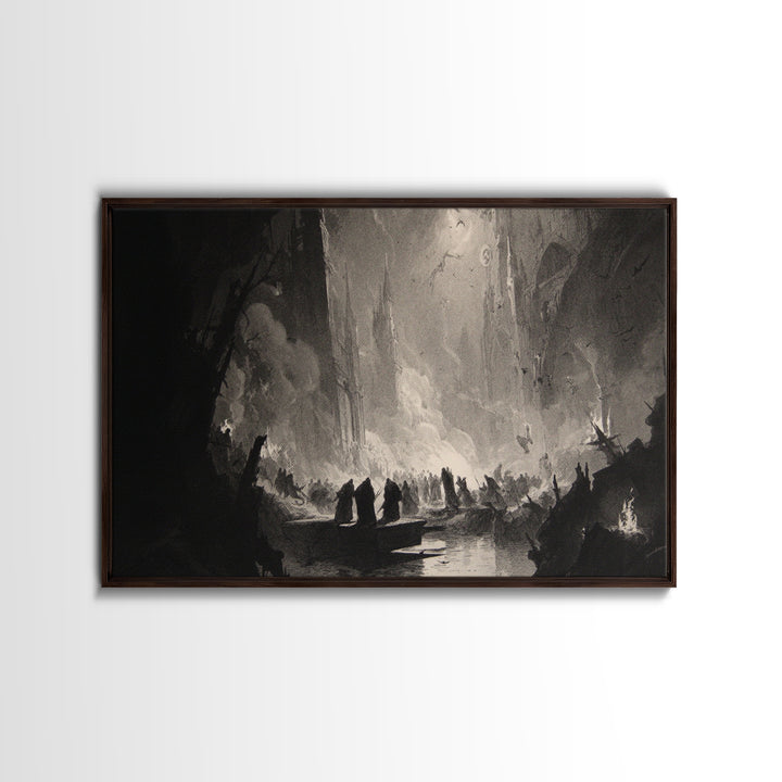 Monochrome Gothic Halloween, Gothic Engraving Art, Landscape Wall Art, Macabre Wall Art, Framed Canvas Print, Halloween Wall Art