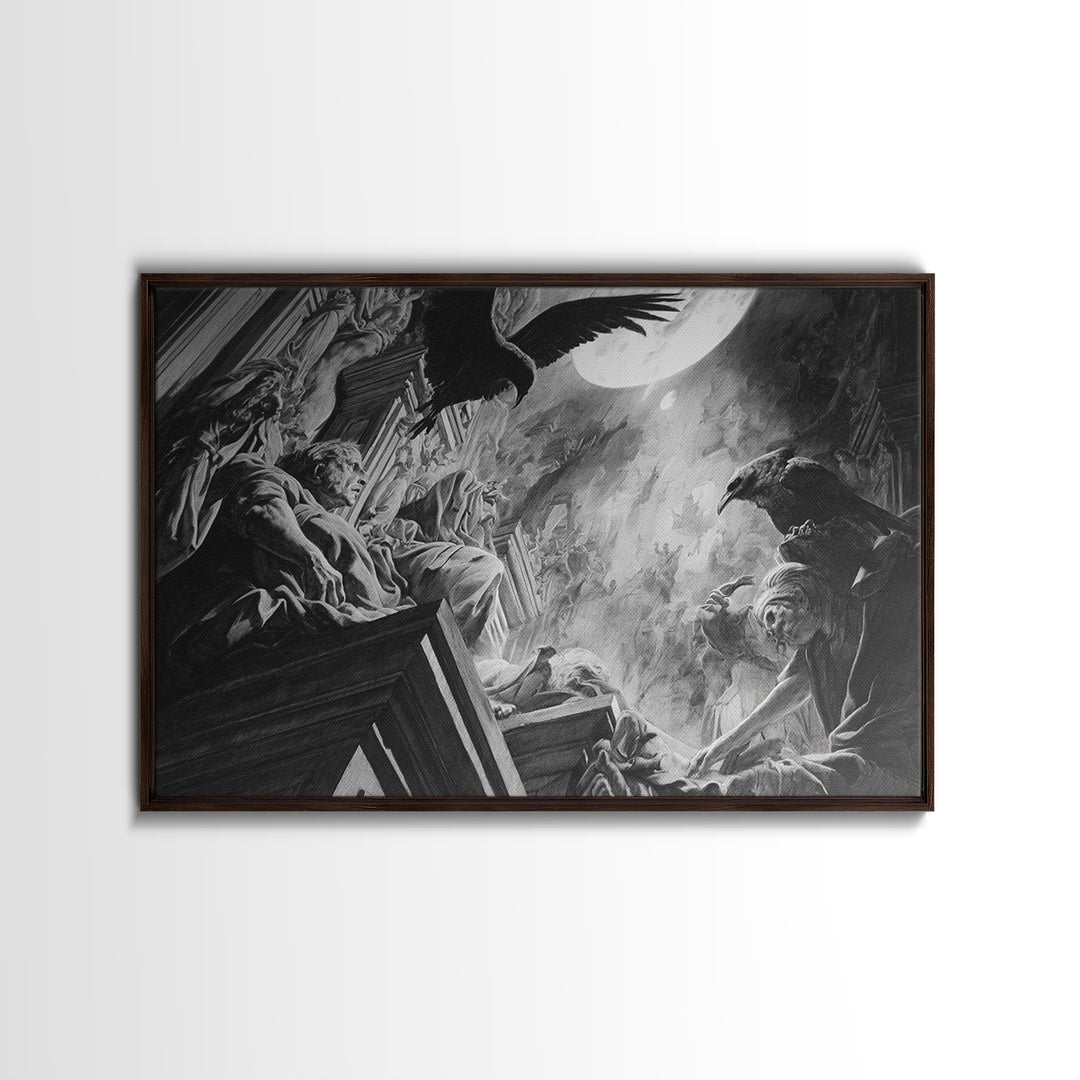 Monochrome Gothic Halloween, Dark Renaissance Art, Landscape Wall Art, Dark Halloween Decor, Framed Canvas Print