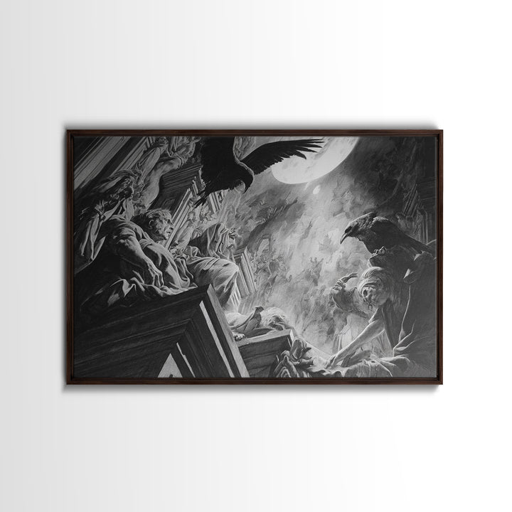 Monochrome Gothic Halloween, Dark Renaissance Art, Landscape Wall Art, Dark Halloween Decor, Framed Canvas Print