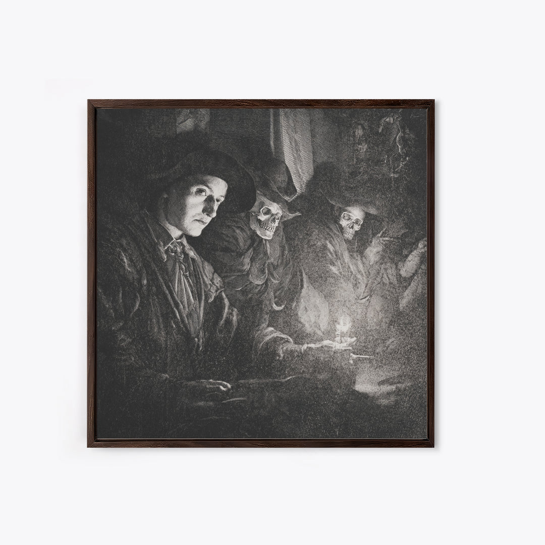 Monochrome Gothic Halloween, Danse Macabre Art, Square Wall Art, Gothic Horror Wall Art, Canvas Print