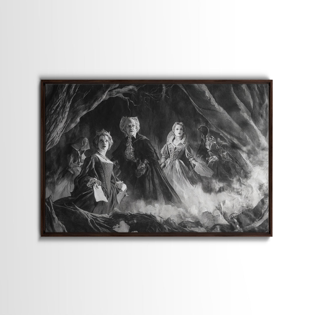 Monochrome Gothic Halloween, Baroque Witchcraft Art, Landscape Wall Art, Macabre Wall Art, Canvas Print, Halloween Wall Art