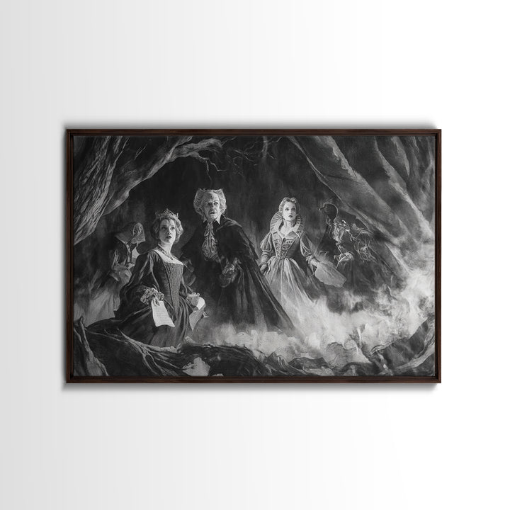 Monochrome Gothic Halloween, Baroque Witchcraft Art, Landscape Wall Art, Macabre Wall Art, Canvas Print, Halloween Wall Art