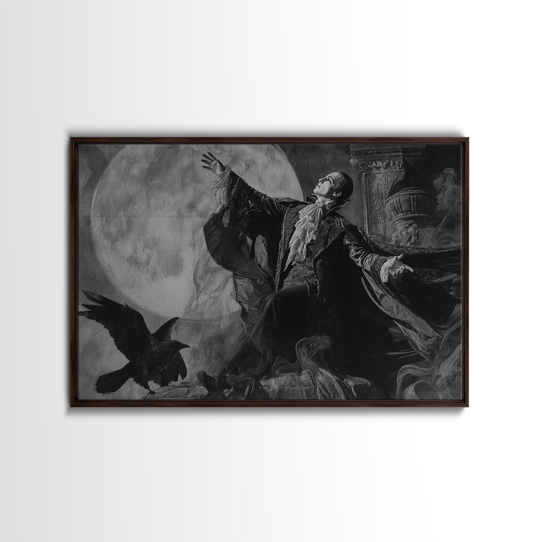 Monochrome Gothic Halloween, Gothic Nightmare Art, Landscape Wall Art, Macabre Wall Art, Framed Canvas Print, Halloween Wall Art