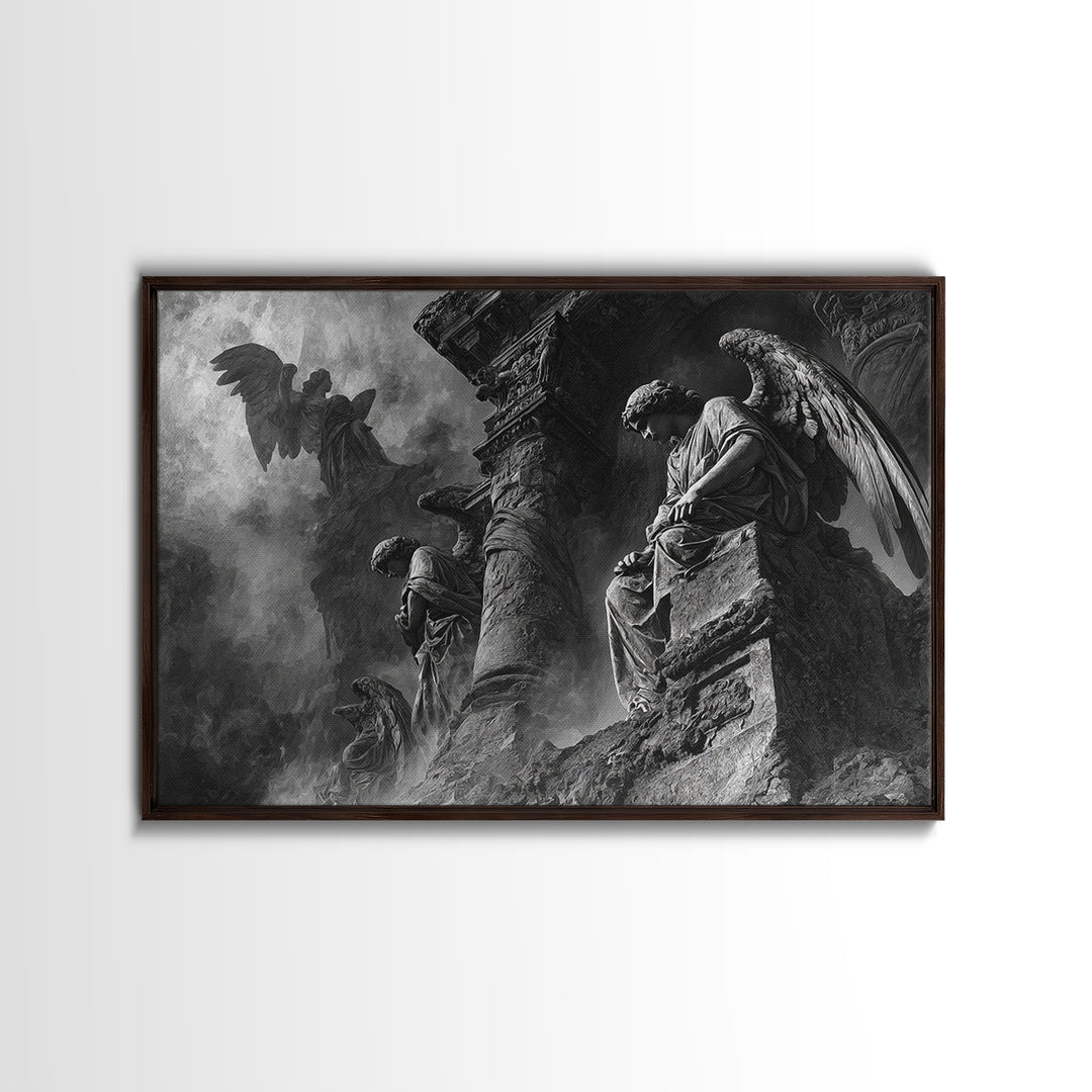Monochrome Gothic Halloween, Visionary Gothic Art, Landscape Wall Art, Gothic Horror Wall Art, Framed Canvas Print, Halloween Wall Art