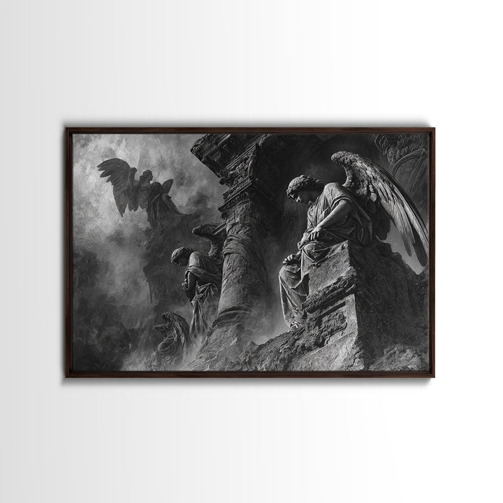 Monochrome Gothic Halloween, Visionary Gothic Art, Landscape Wall Art, Gothic Horror Wall Art, Framed Canvas Print, Halloween Wall Art