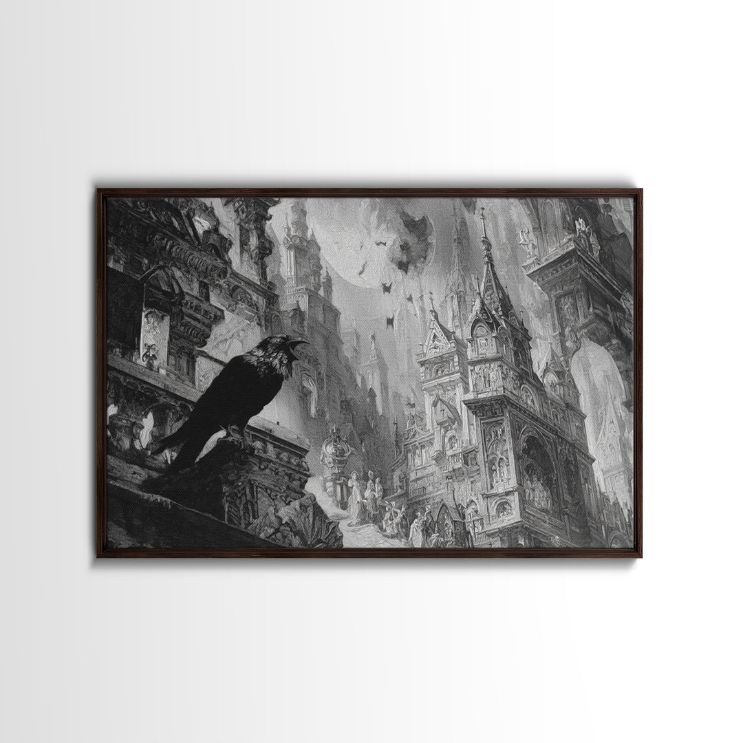 Monochrome Gothic Halloween, Ornate Symbolist Art, Landscape Wall Art, Dark Fantasy Wall Art, Canvas Print, Halloween Wall Art