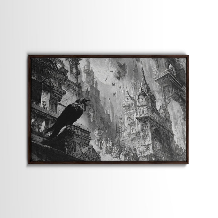 Monochrome Gothic Halloween, Ornate Symbolist Art, Landscape Wall Art, Dark Fantasy Wall Art, Canvas Print, Halloween Wall Art