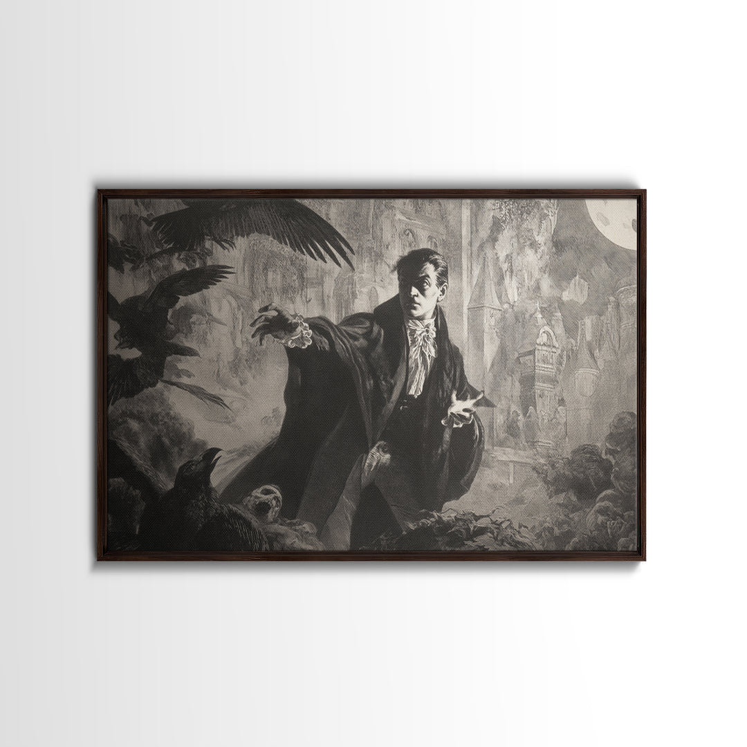 Monochrome Gothic Halloween, Symbolist Etching Art, Landscape Wall Art, Dark Halloween Decor, Canvas Print, Halloween Wall Art