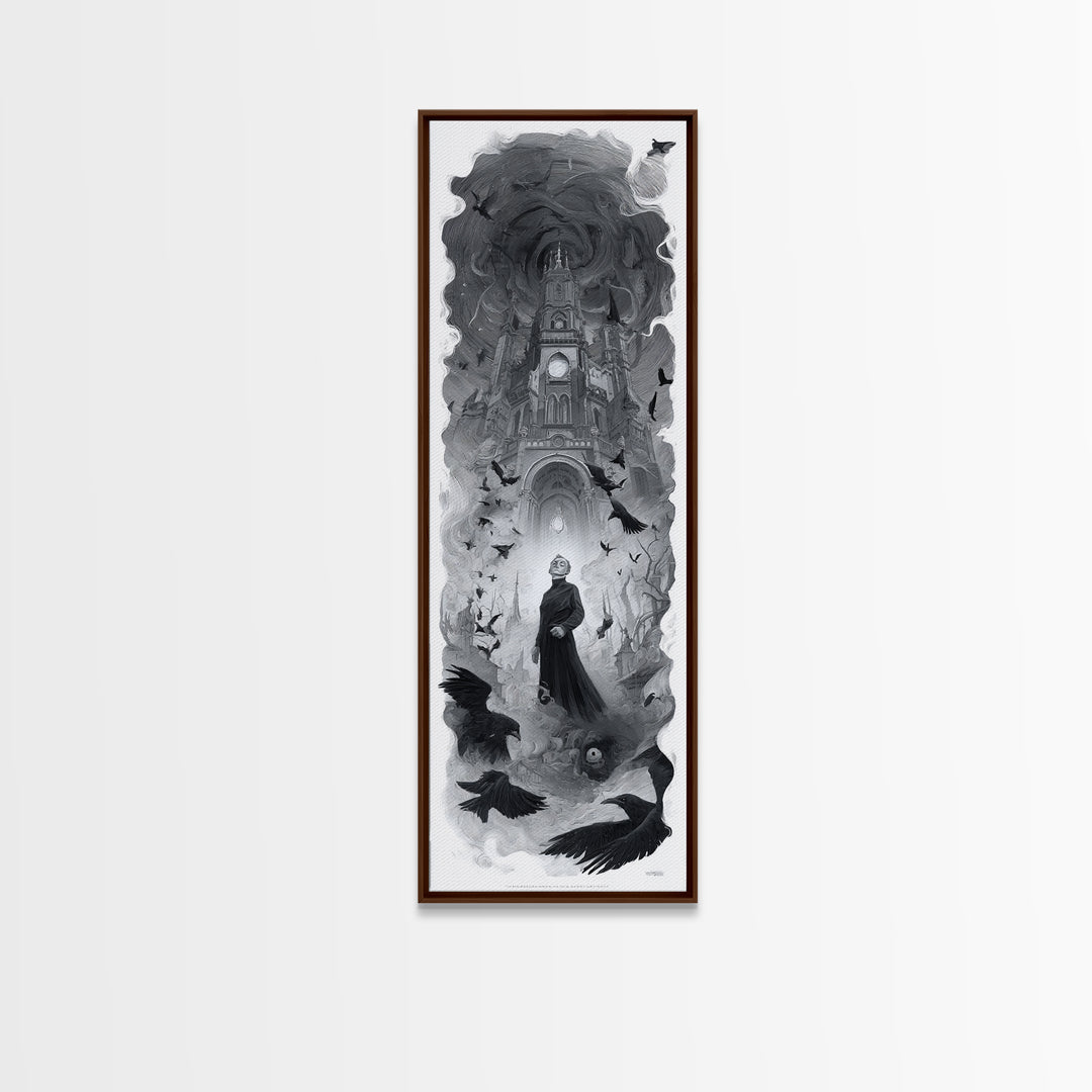 Monochrome Gothic Halloween, Surreal Apocalyptic Art, Tall Narrow Wall Art, Macabre Wall Art, Framed Canvas Print, Halloween Decor